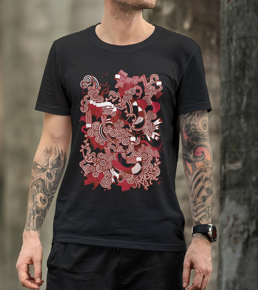 Rood En Wit Vortex Swirls And Geometric T-Shirt