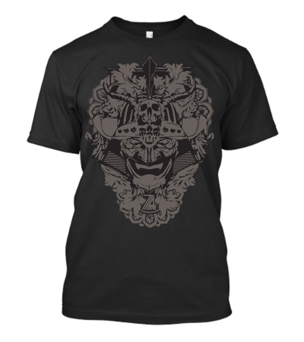 Samurai Dawn Intricate Skull Mask Emblem T-Shirt