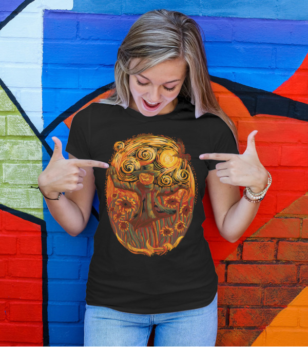 Scarecrogh Sunflowers And Spirals Starry Night T-Shirt