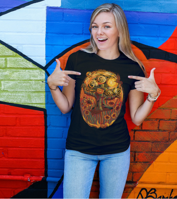 Scarecrogh Sunflowers And Spirals Starry Night T-Shirt