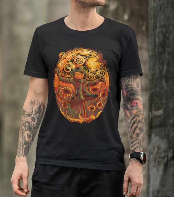 Scarecrogh Sunflowers And Spirals Starry Night T-Shirt