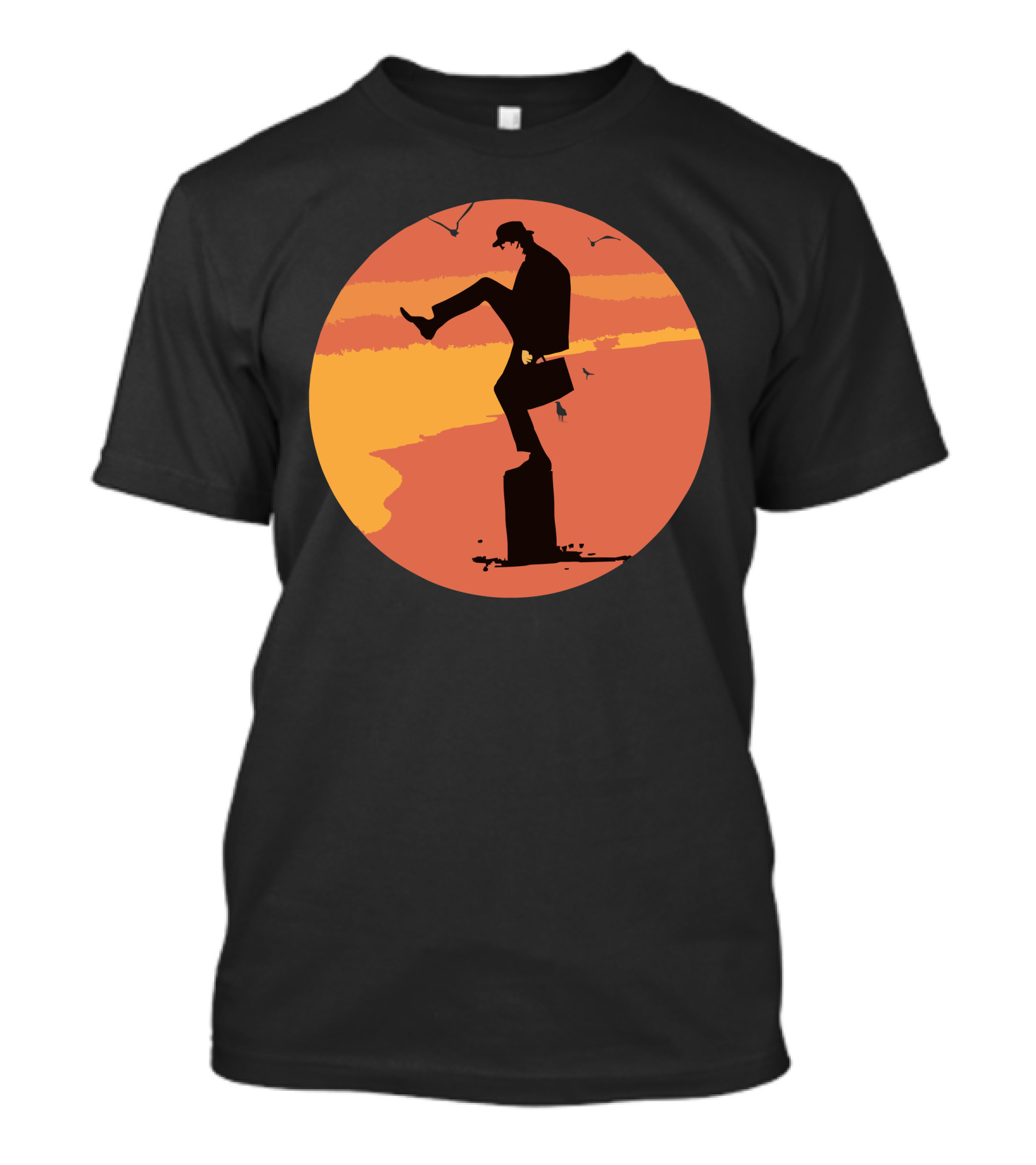Silly Walks Sunset Silhouette Beach Scene T-Shirt