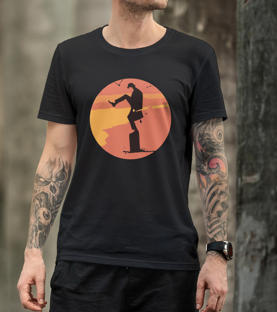 Silly Walks Sunset Silhouette Beach Scene T-Shirt