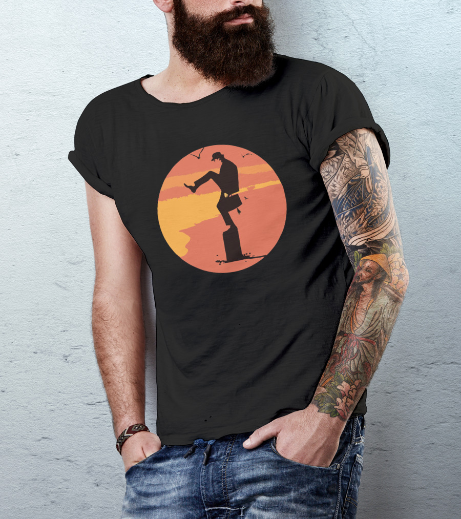 Silly Walks Sunset Silhouette Beach Scene T-Shirt