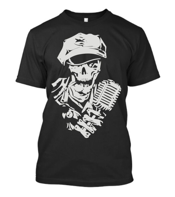 Singer Black Skull Microphone Skeleton With Cap T-Shirt