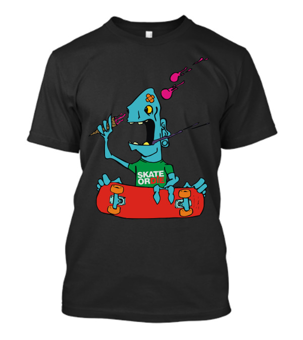 Skate Or Die Cartoon Ice Cream Monster With Red Skateboard T-Shirt