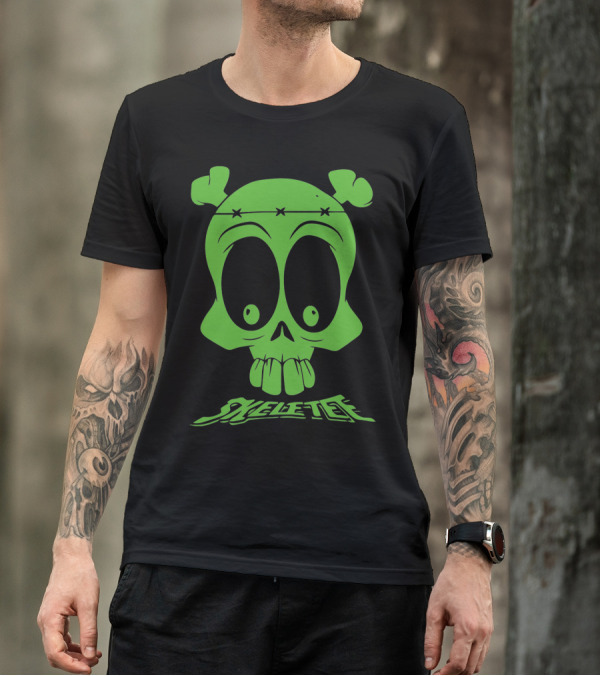 Skeletee Vert Fluorescent Skull With X Eyes And Bone Headband T-Shirt