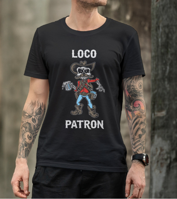 Loco Patron Skeleton Cowboy Holding Drink T-Shirt