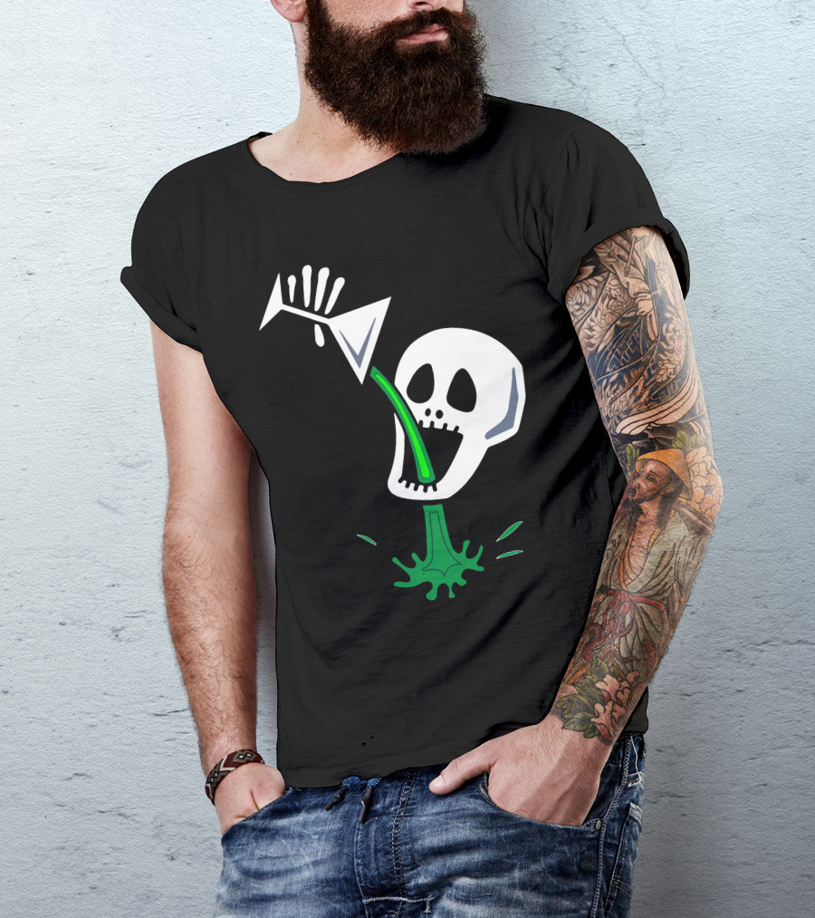 Skull Fail Drink Martini Vomit T-Shirt