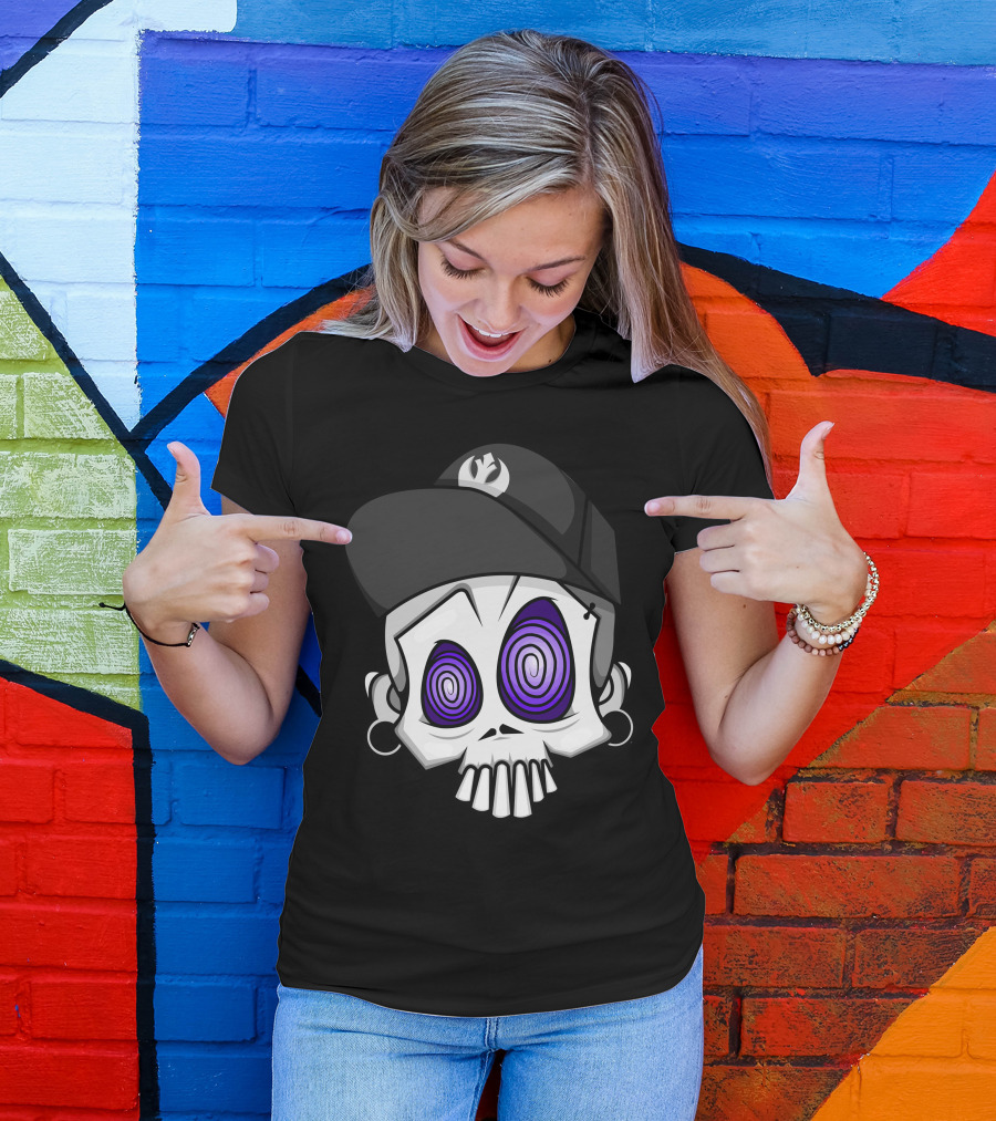 Skully2 Hypnotic Spiral Eyes Skull With Cap T-Shirt