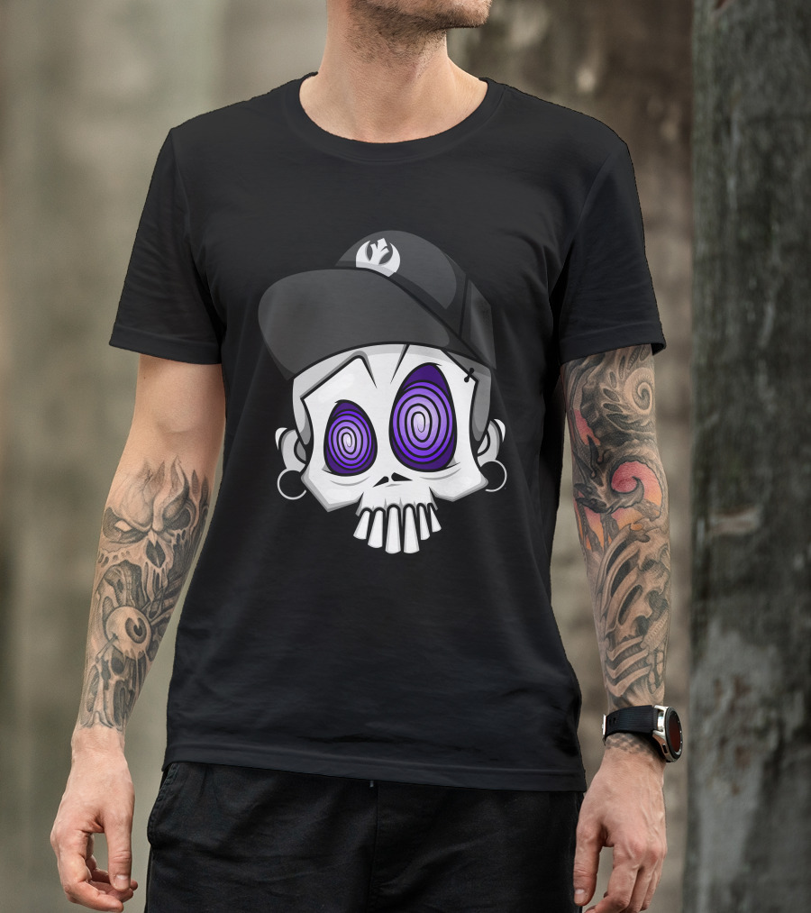 Skully2 Hypnotic Spiral Eyes Skull With Cap T-Shirt
