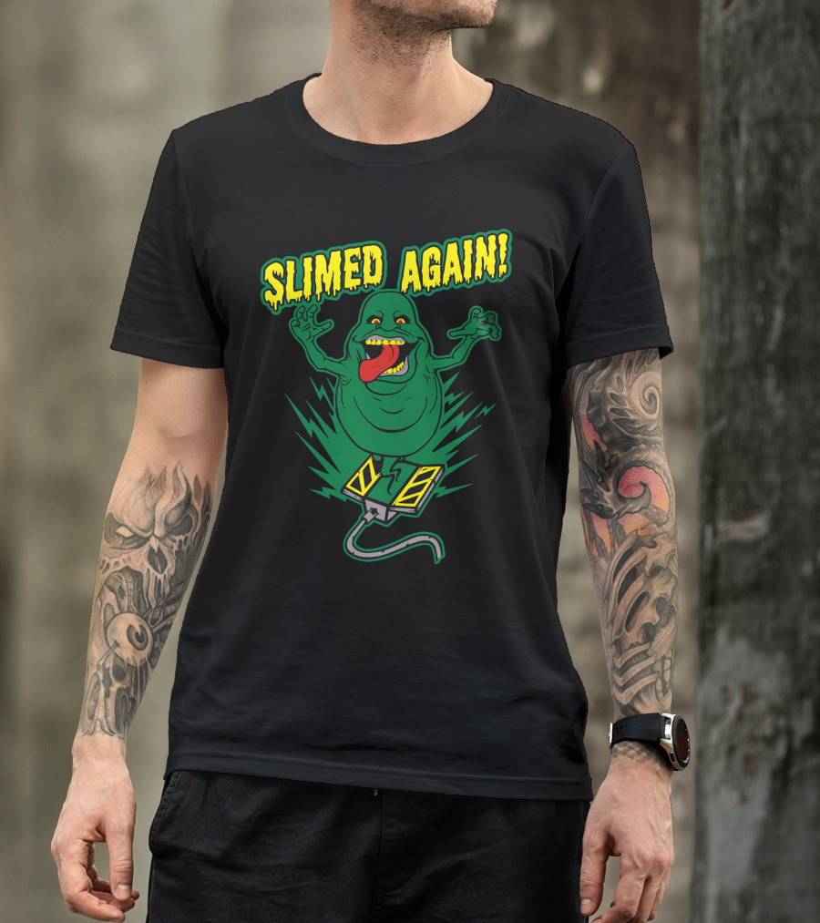 Slimed Again Ghostbusters Slimer With Ghost Trap And Green Energy Burst T-Shirt