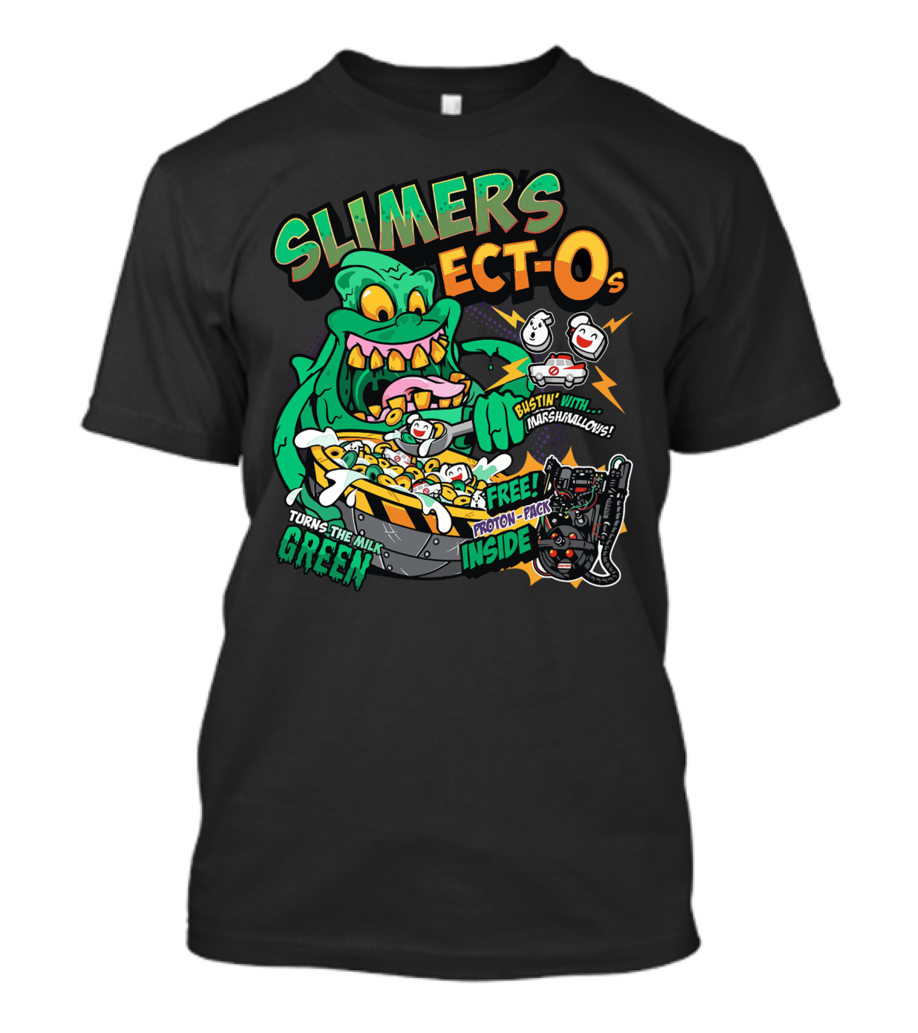 SLIMERS ECT-Os Bustin' With Marshmallows Turns The Milk Green Free Proton-Packs Inside T-Shirt