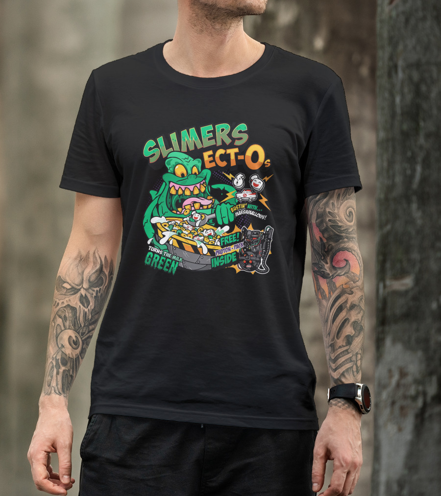 SLIMERS ECT-Os Bustin' With Marshmallows Turns The Milk Green Free Proton-Packs Inside T-Shirt