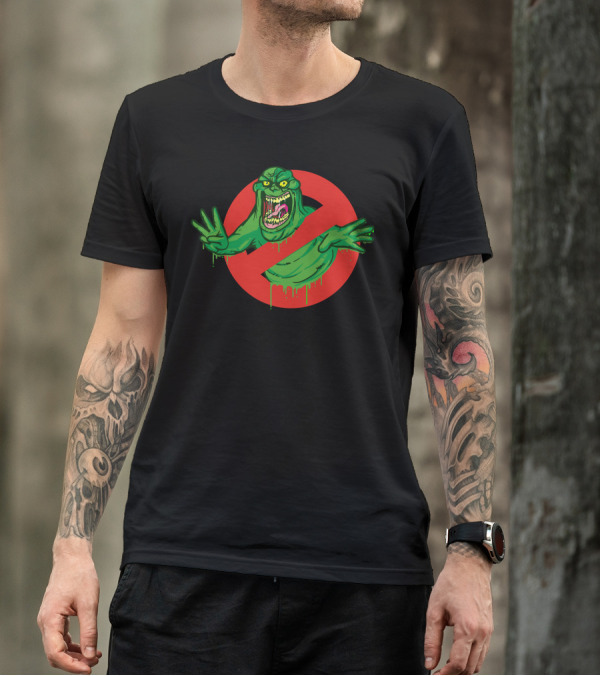 Ghostbusters Slimer Oozing Through Iconic No-Ghost T-Shirt