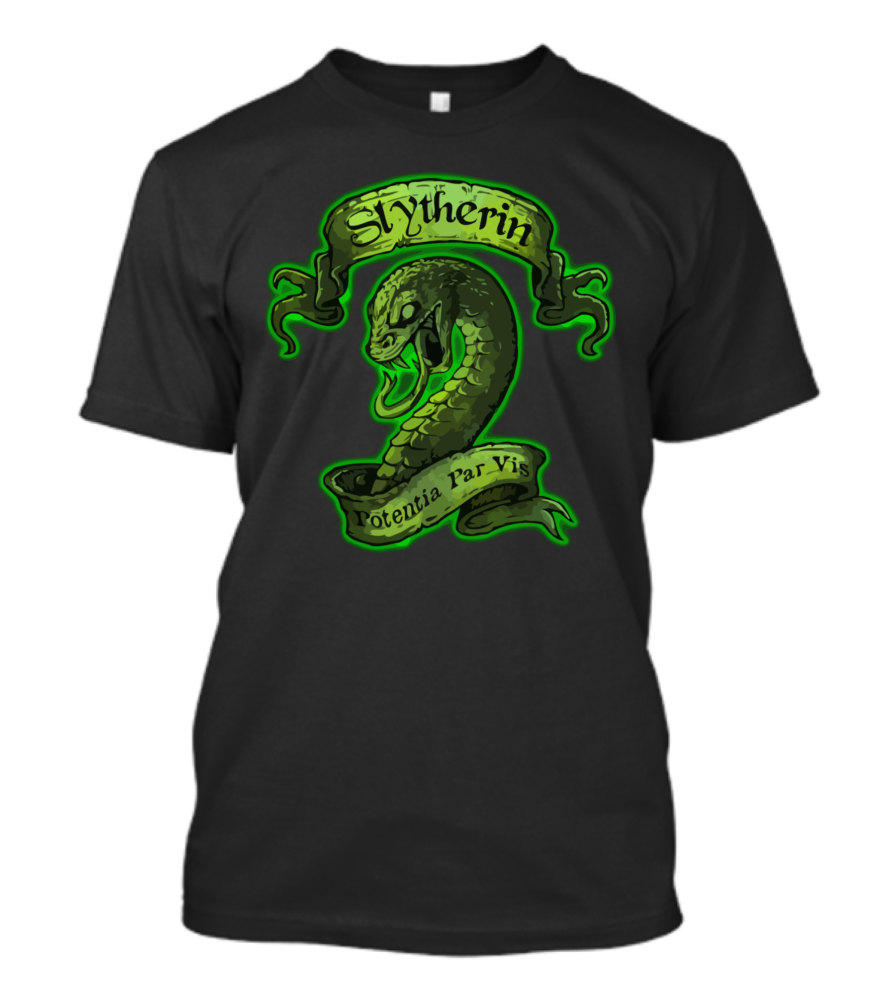 Slytherin Potentia Par Vis Dark Green Snake Emblem T-Shirt