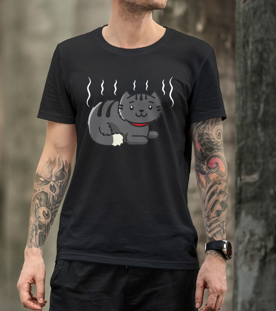 Smelly Cat Cartoon With Steam Waves T-Shirt