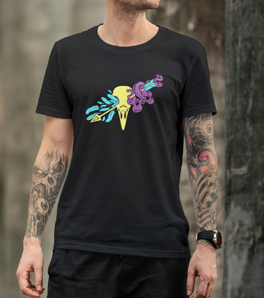 Smoke And Father Skull With Feather And Smoke Dagger T-Shirt