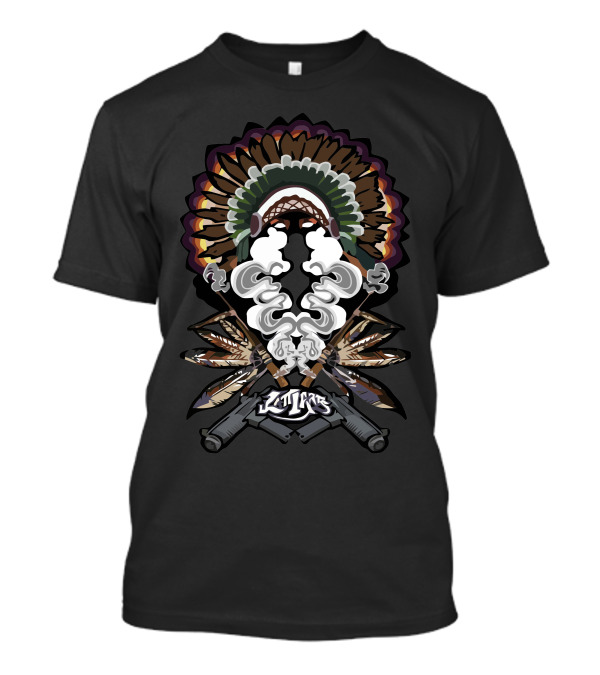 Smokin Pipes N Feathers Headdress Smoke Pistols Tattoo T-Shirt