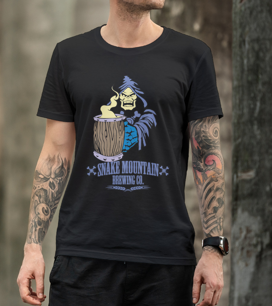 Snake Mountain Brewing Co Skeletal Hooded Figure With Beer Mug T-Shirt