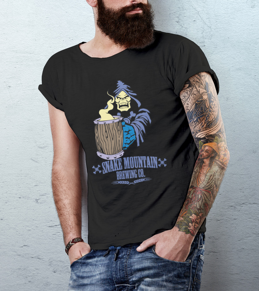 Snake Mountain Brewing Co Skeletal Hooded Figure With Beer Mug T-Shirt