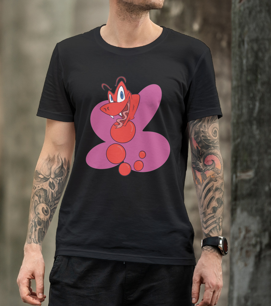 Snake Rattle Cartoon Character With Purple Background T-Shirt
