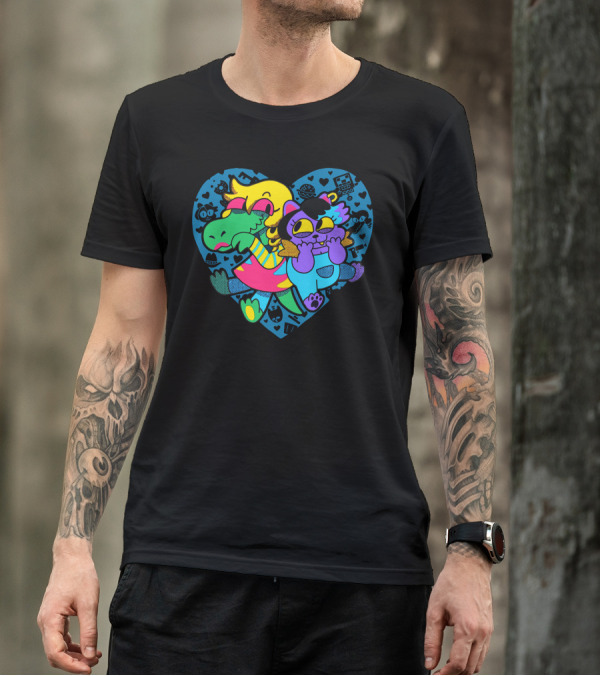 So Hyped Colorful Heart Characters Embrace Icons T-Shirt