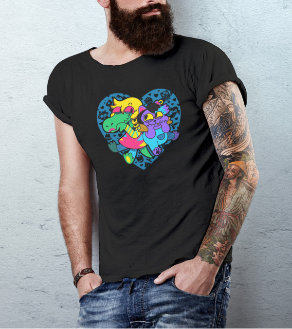 So Hyped Colorful Heart Characters Embrace Icons T-Shirt