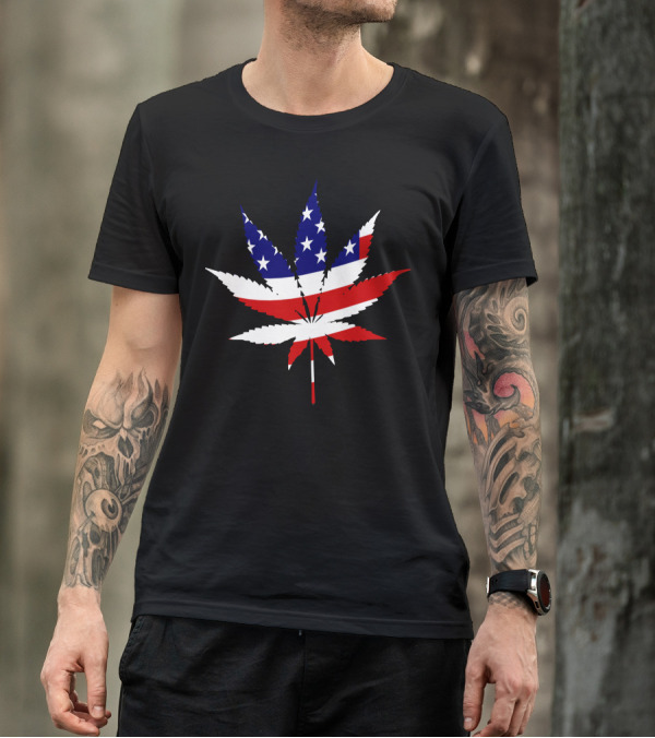 Weed Flagged Sign American Flag Cannabis Leaf 100 Cotton Legalization T-Shirt