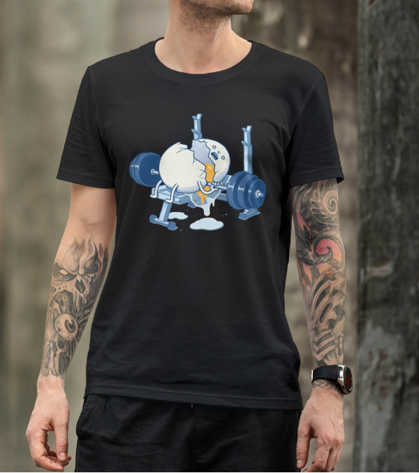 Cracked Egg Weightlifting Mishap Bench Press Humor T-Shirt
