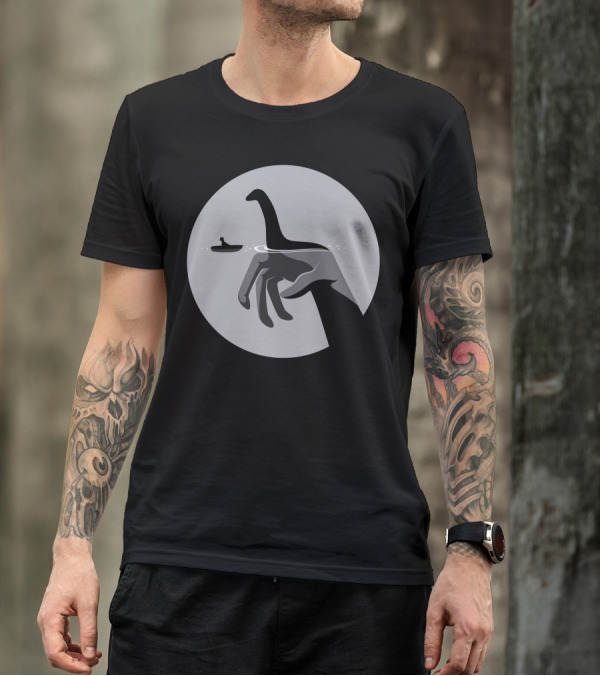 What Lies Beneath Loch Ness Monster And Hidden Hand In Boat Scene T-Shirt