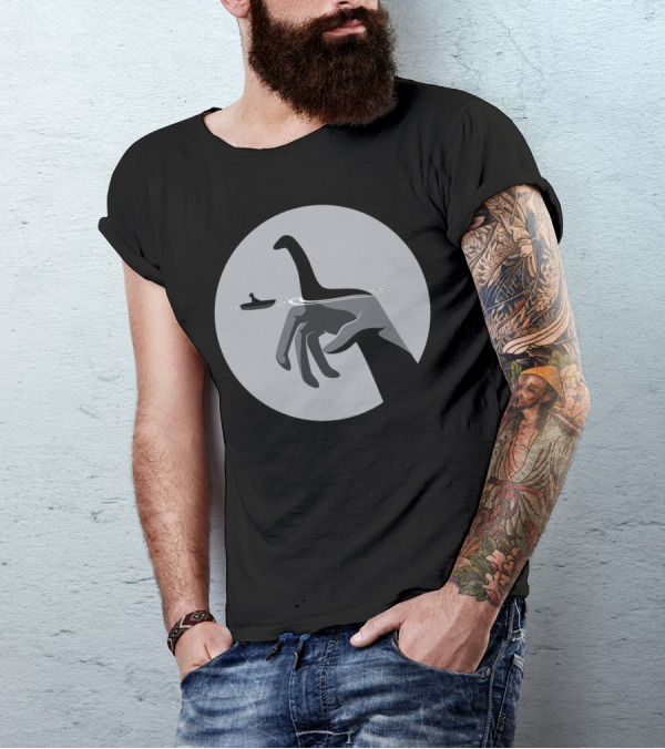 What Lies Beneath Loch Ness Monster And Hidden Hand In Boat Scene T-Shirt