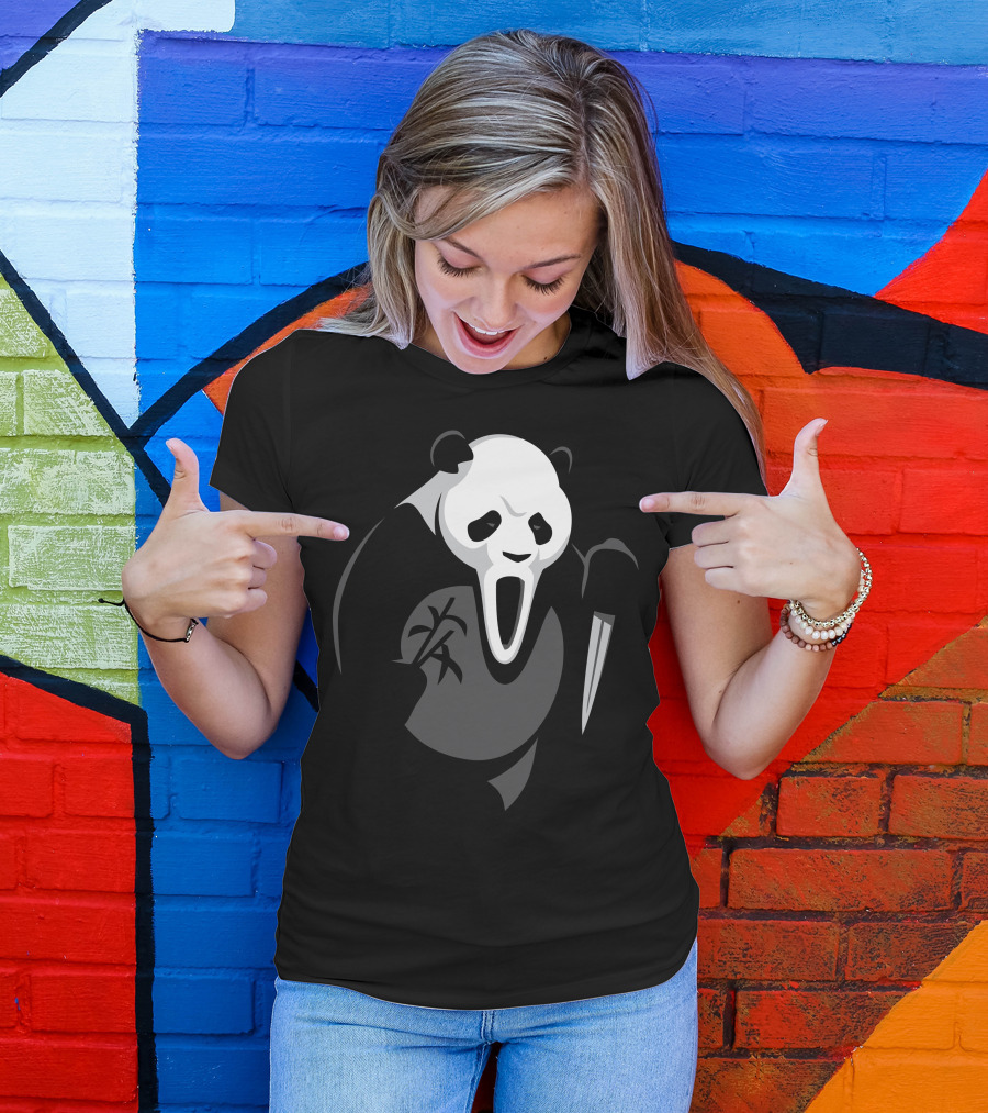 Scream Mask Panda With Knife When Animals Attack T-Shirt