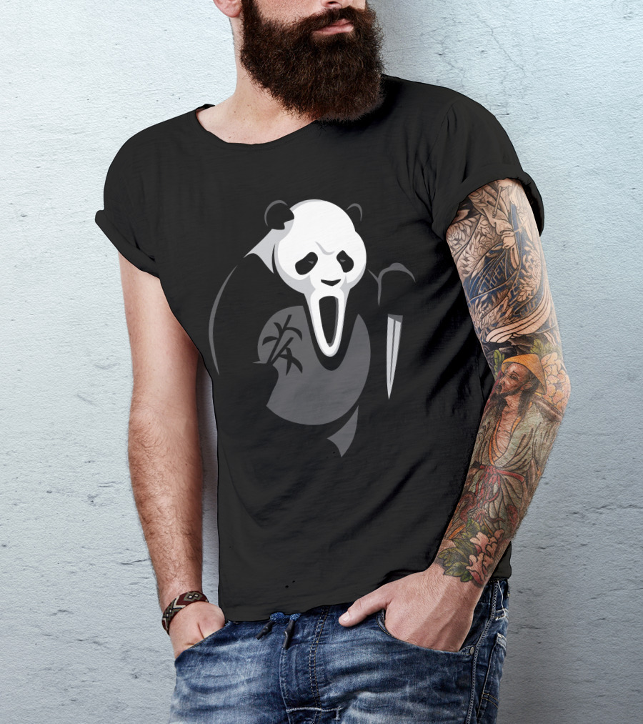 Scream Mask Panda With Knife When Animals Attack T-Shirt