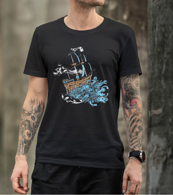 Whistle While You Wreck Ghostly Pirate Ship In Turbulent Seas T-Shirt