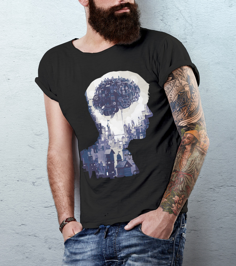 Wider Than The Sky Cityscape Brain T-Shirt