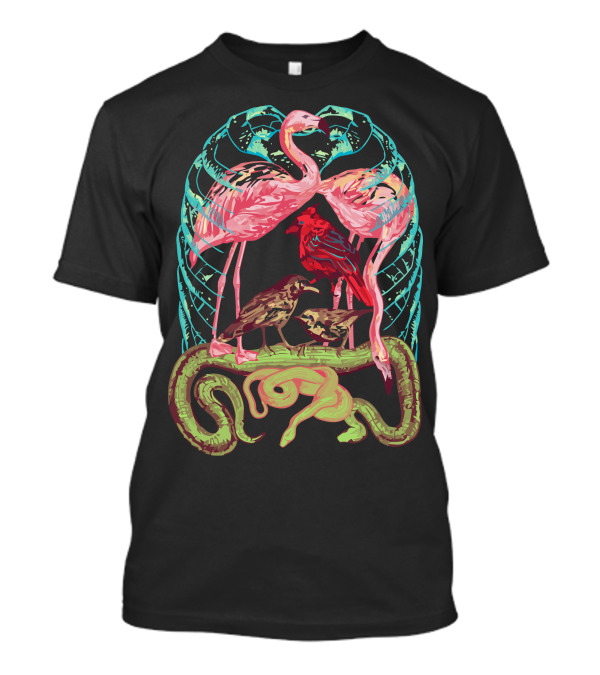 Wild Anatomy Flamingos Crows Owls Serpent And Ribcage T-Shirt