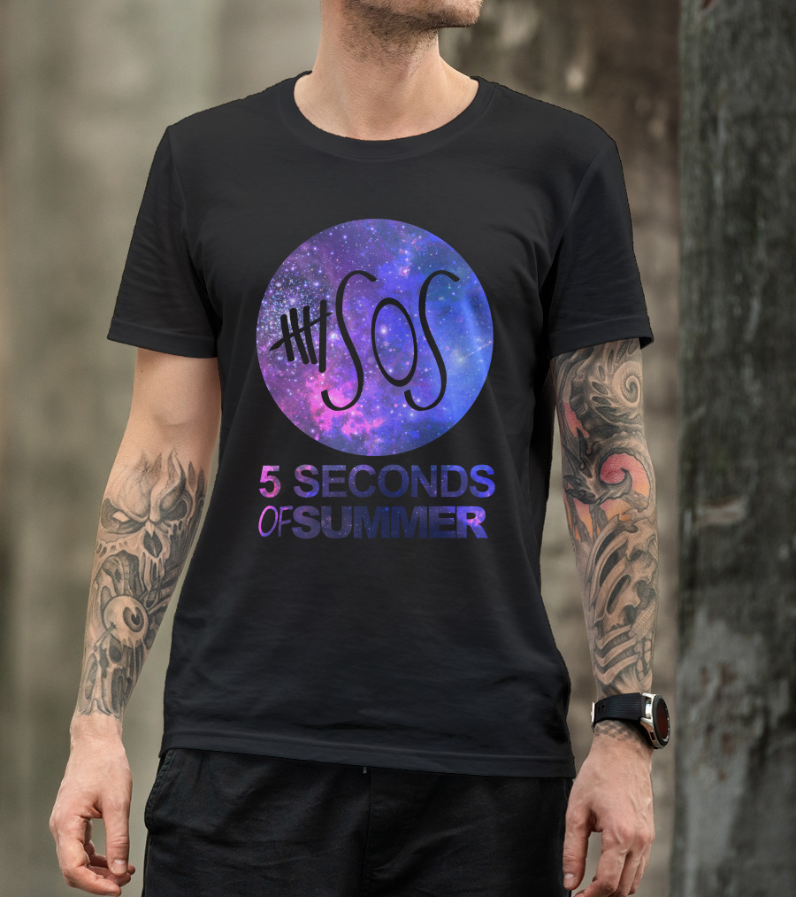 5SOS Five Seconds Of Summer Galaxy Circle Logo White T-Shirt