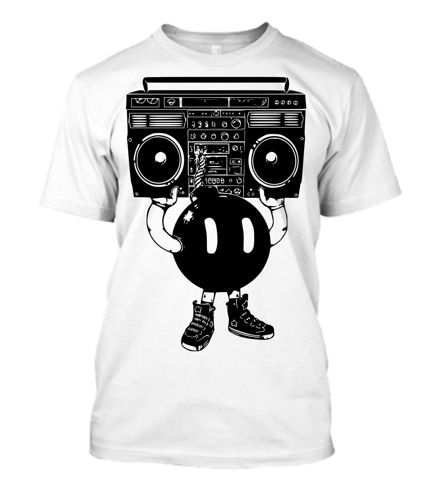 Boom Box Bomb Character With Sneakers Carrying Stereo T-Shirt
