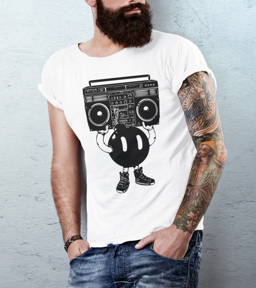 Boom Box Bomb Character With Sneakers Carrying Stereo T-Shirt