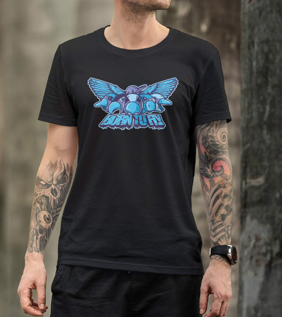 Born To Fly Winged Cartoon Birds Typography T-Shirt