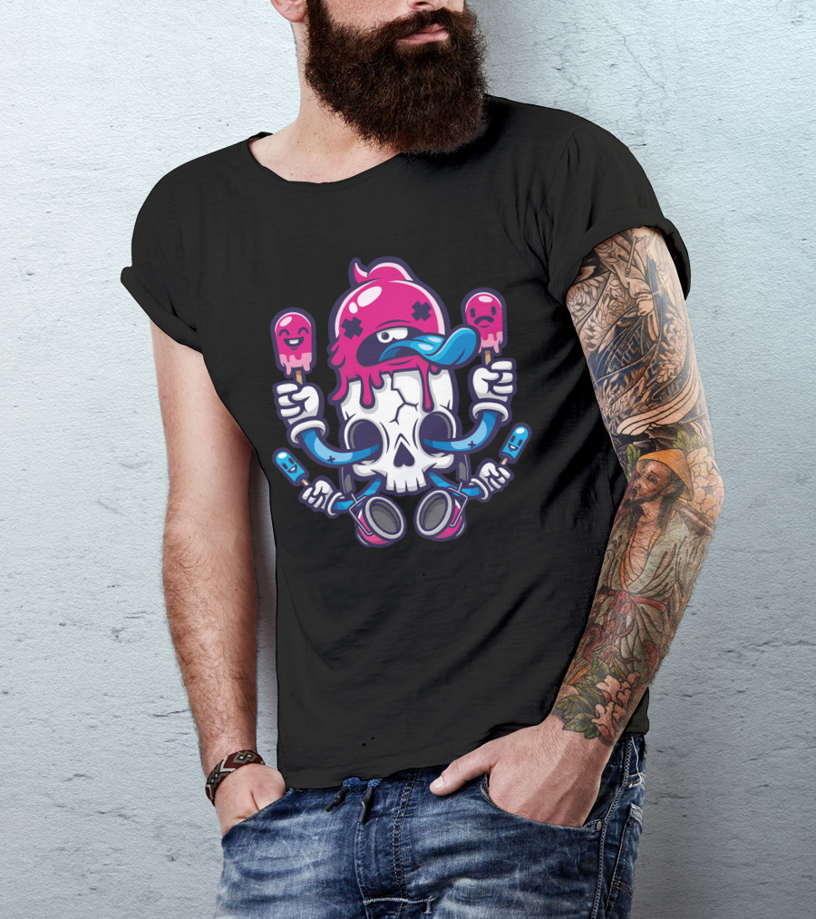 Brain Freeze Skull With Melting Popsicles T-Shirt