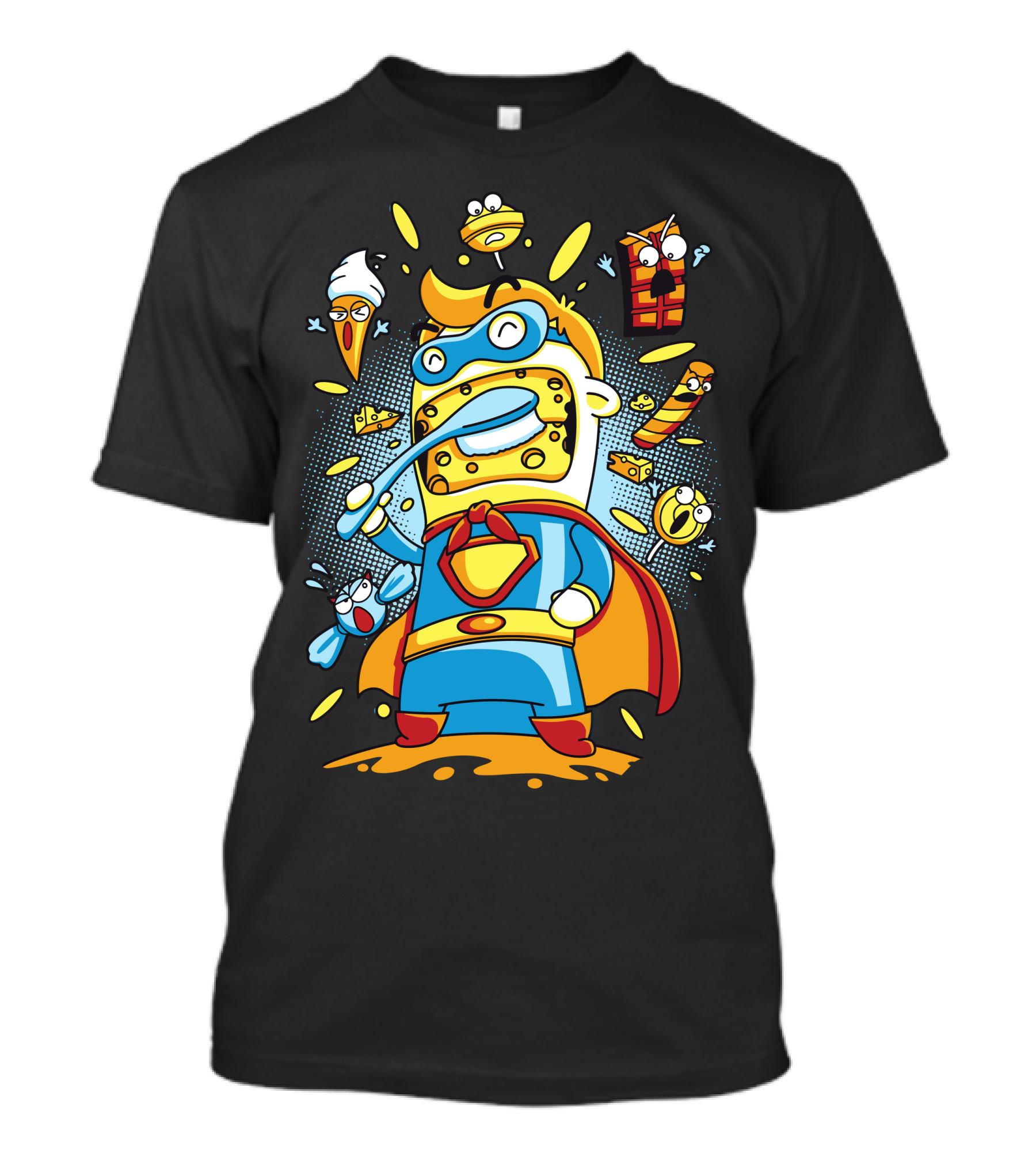 Brush My Cheese Superhero With Cartoon Food Characters T-Shirt