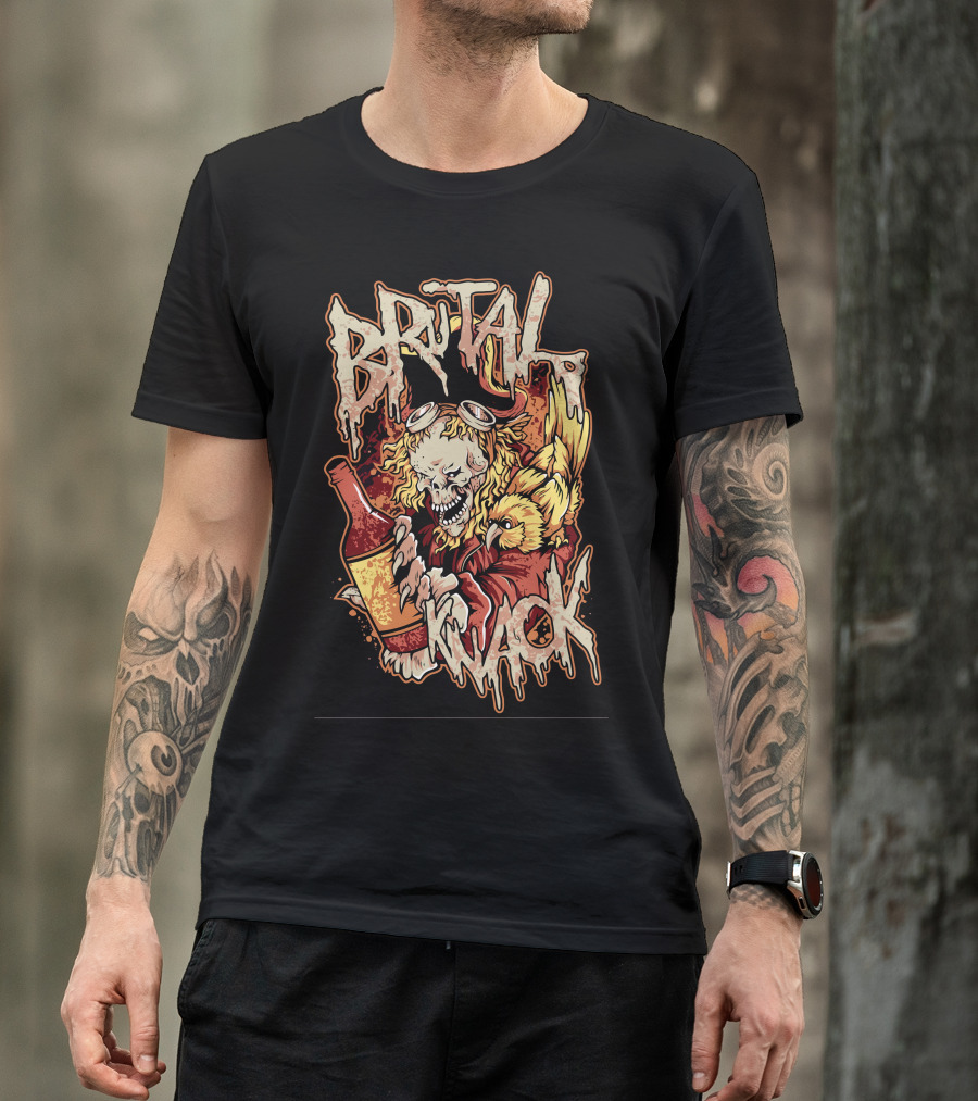 Brutal Knack Skull Pirate With Parrot And Bottle T-Shirt