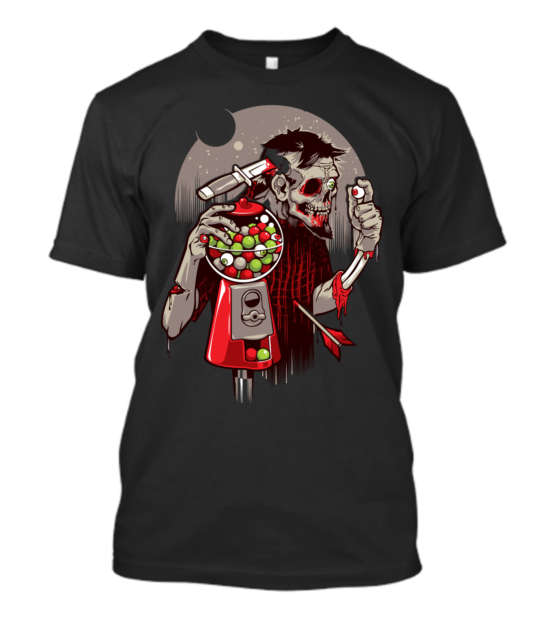 Bubbleye Gum Zombie With Gumball Machine And Eyeball Moon T-Shirt