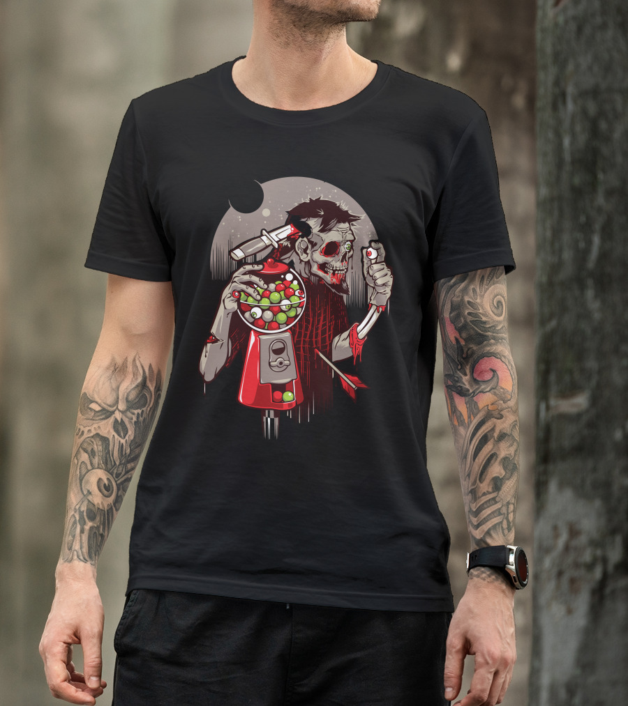 Bubbleye Gum Zombie With Gumball Machine And Eyeball Moon T-Shirt