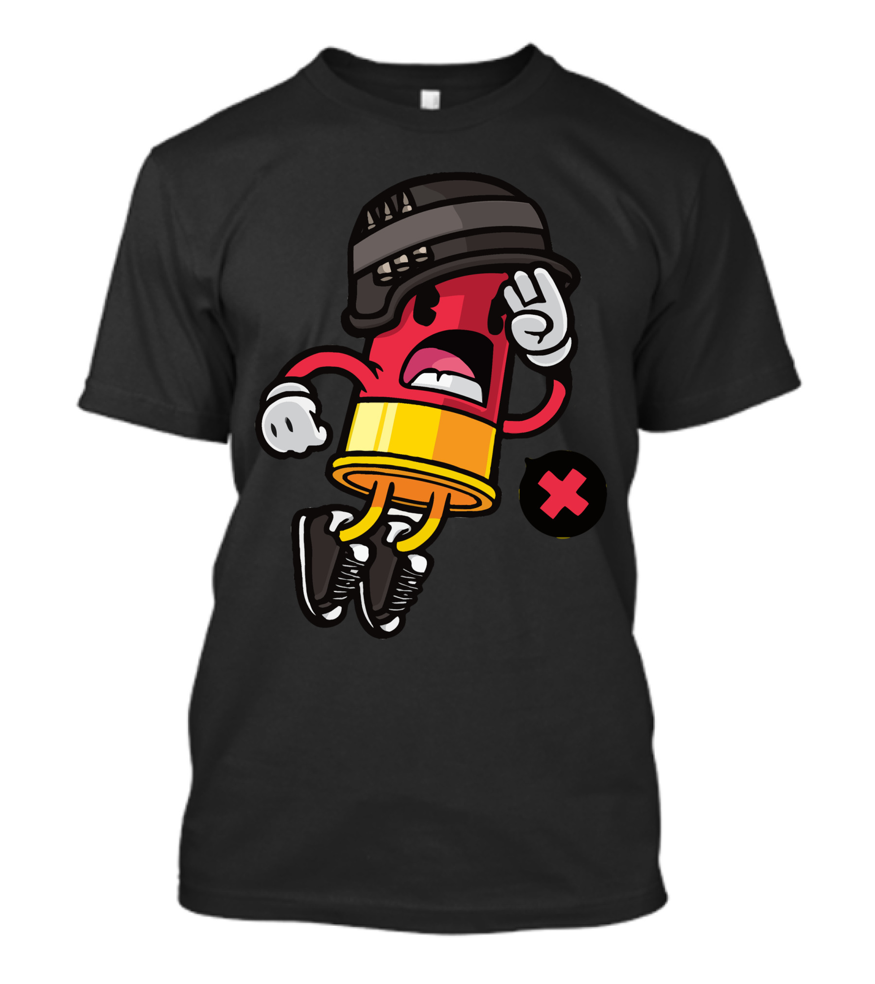 Bullet Time Cartoon Bullet Wearing Helmet And Sneakers With X T-Shirt
