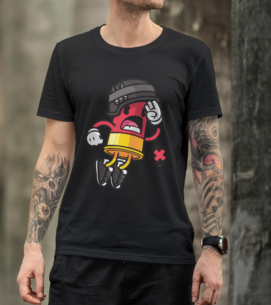 Bullet Time Cartoon Bullet Wearing Helmet And Sneakers With X T-Shirt