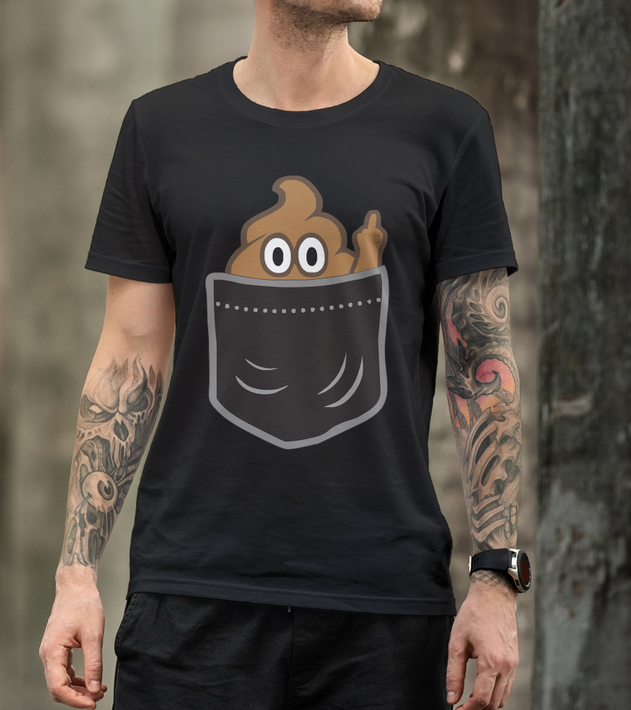 Buzart Funny Poop Pocket Middle Finger Emoji T-Shirt