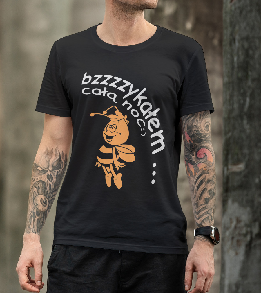 Bzzzzzykalem Całą Noc Smiling Cartoon Bee T-Shirt
